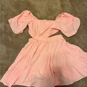 Velvet Pink Puff Sleeve Dress